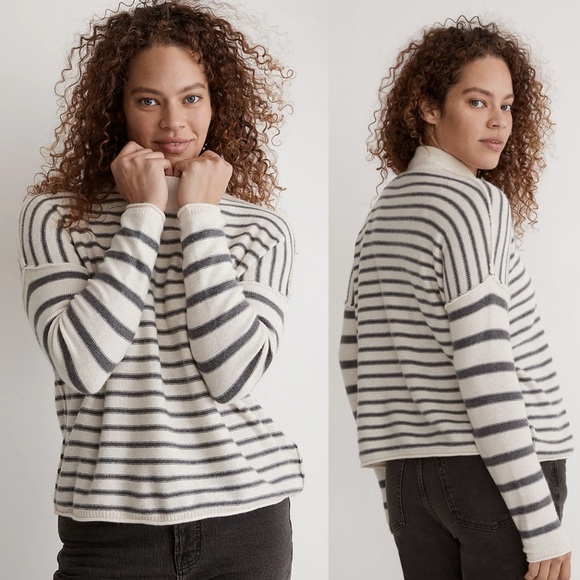 Madewell mockneck cropped stripe sweater Sz medium - Picture 1 of 6